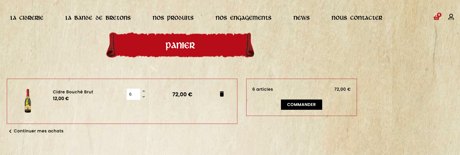 Icône du panier en haut à droite de la page d'accueil